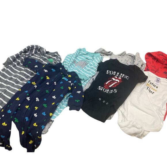 Boys 6 Months Carters Rolling Stones Rabbit Skins One Piece Sleepers Lot of 7